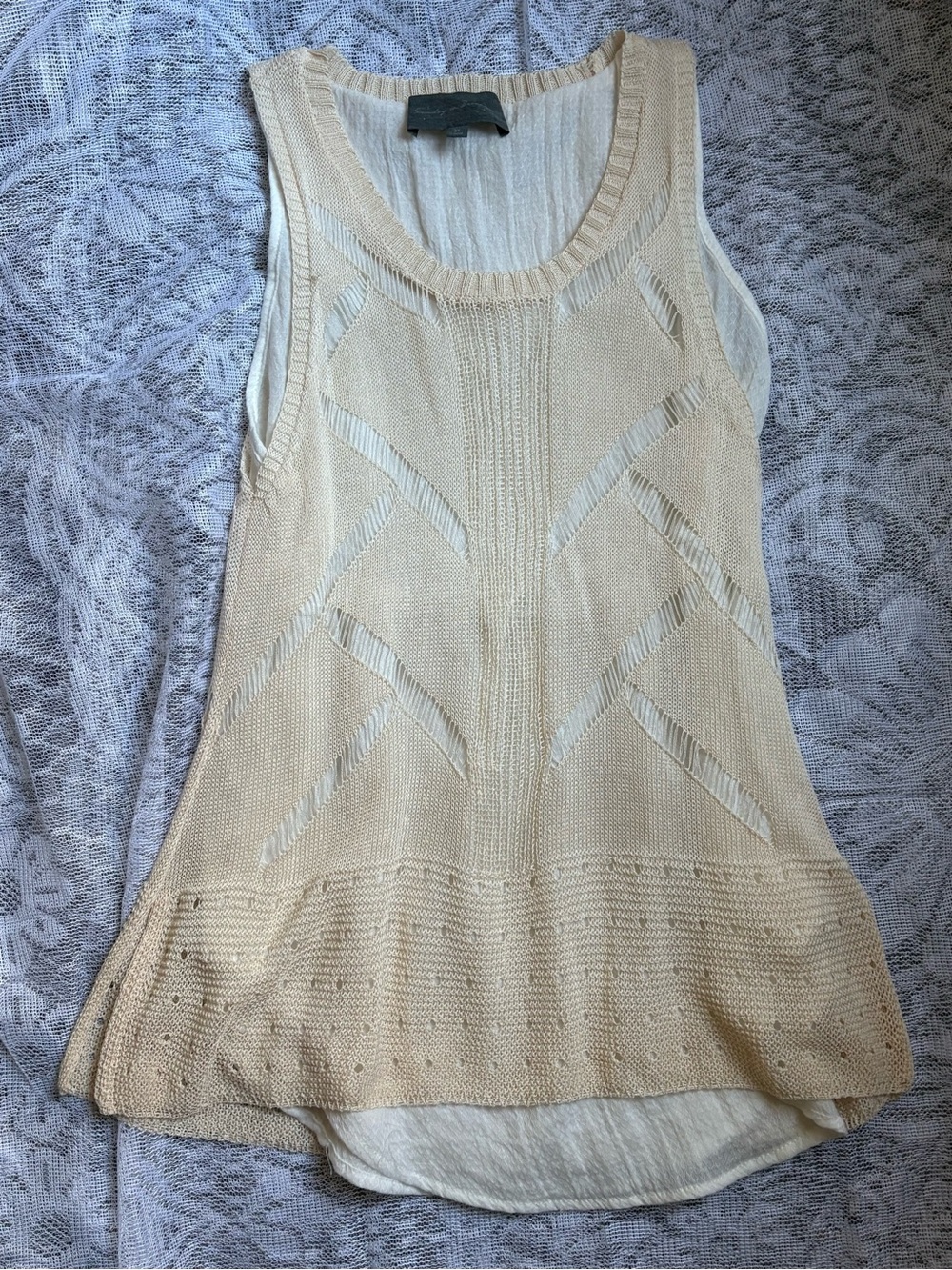 Sunday's in Brookly Cream Openwork Layered Knit Tank